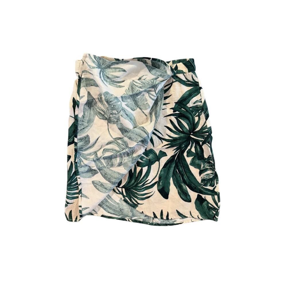 H&M Women’s Tropical Leaf Print Wrap Skirt Size 4 EUR 36 Zip Back Viscose Blend - Picture 3 of 8